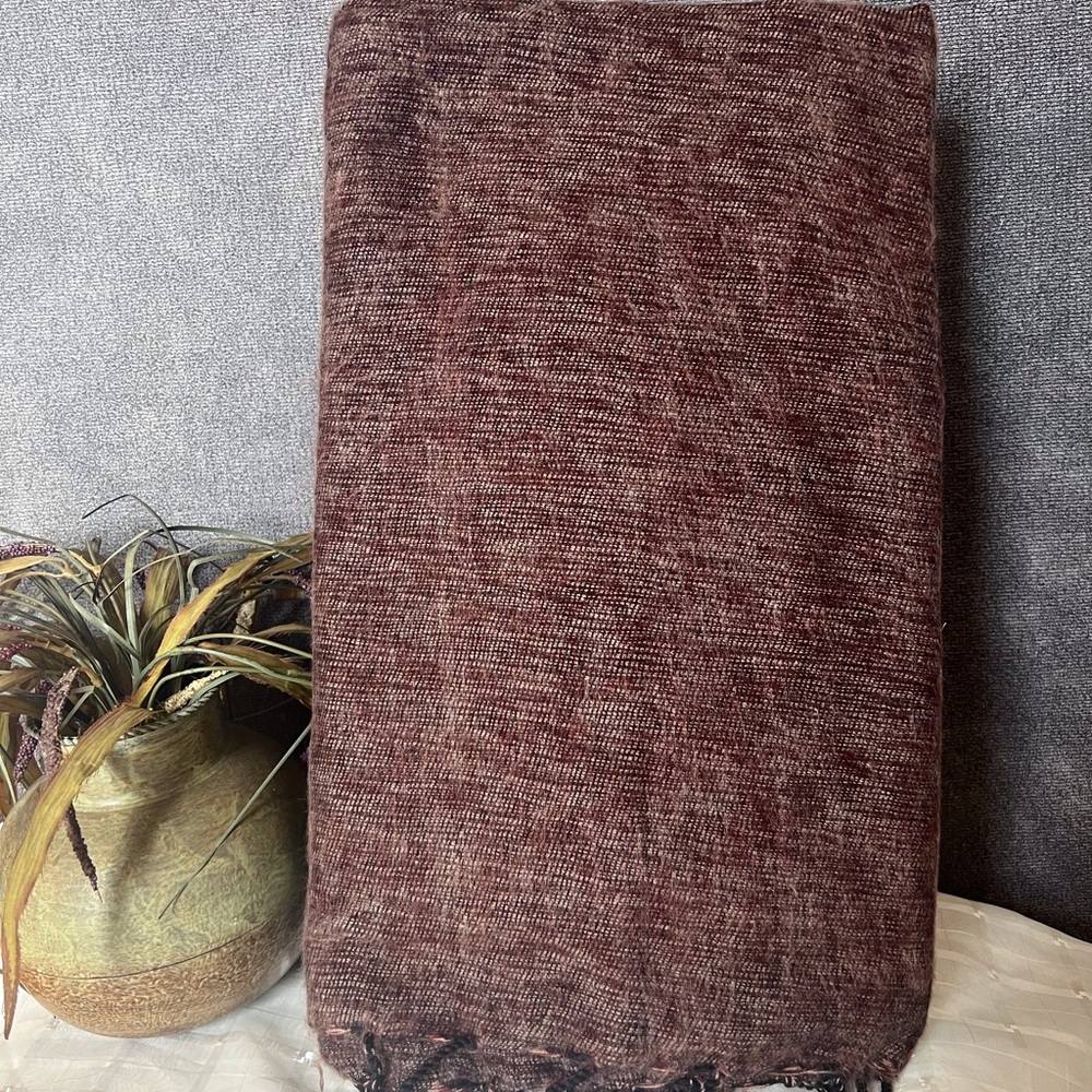 Rich Brown Textured Himalayan yak wool shawl handmade blanket throws